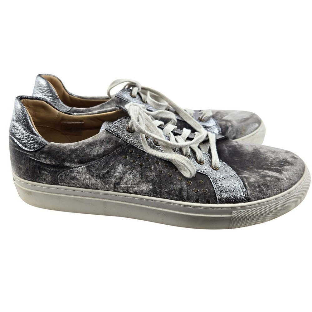 Penelope Chilvers Women Grey Crushed Velvet Metallic Silver Sneakers Size 42 11
